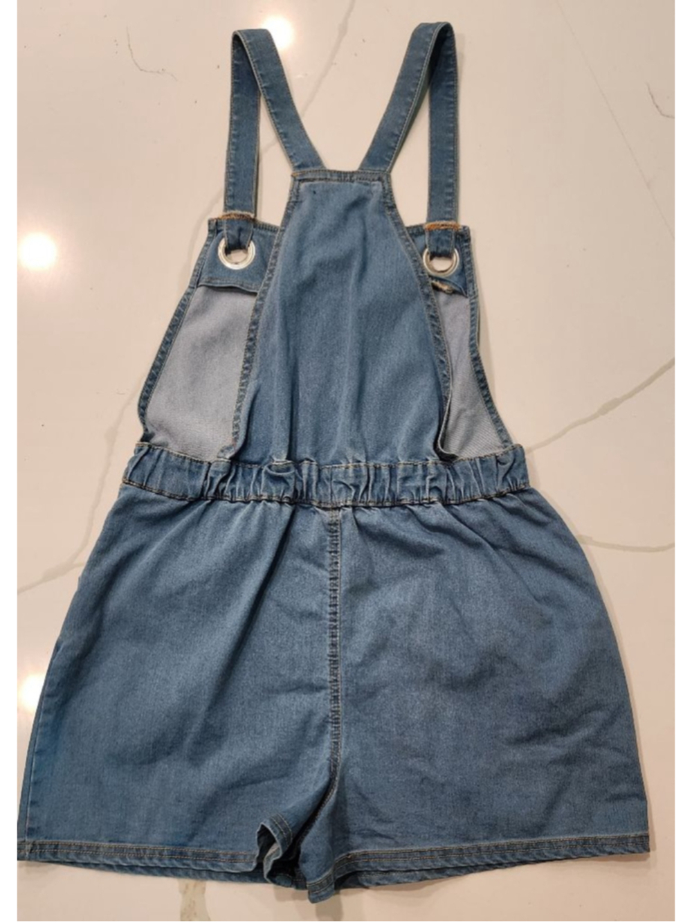 Derek Heart Denim Shortalls Size M Blue Jean Overalls Romper Button Front - Picture 4 of 11